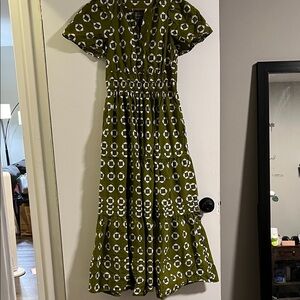 Anthropologie Olive Green Patterned Dress